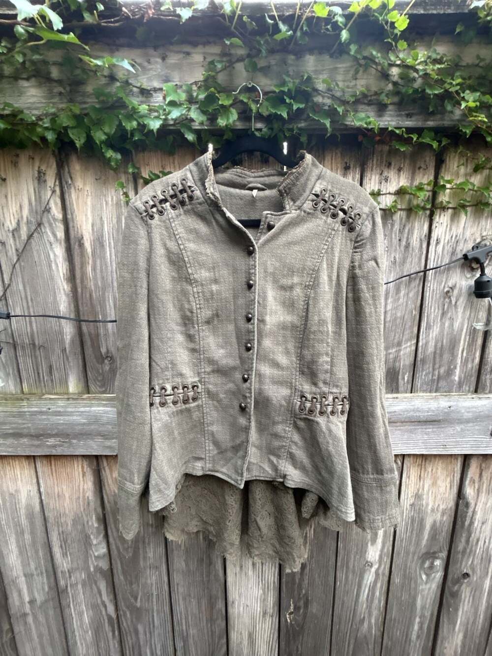 Free People Jacket Size L Green Lace Up Button Up Peplum